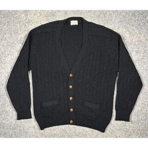 Oliver Grant Paris Cable Knit Cardigan Men’s Black Button Up Wool Sweater READ